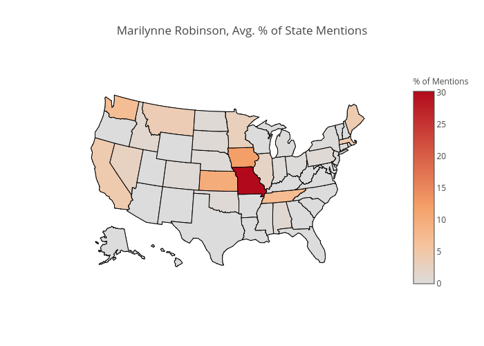 Marilynne Robinson, Avg. % of State Mentions | choropleth made by Nmknewreadia | plotly